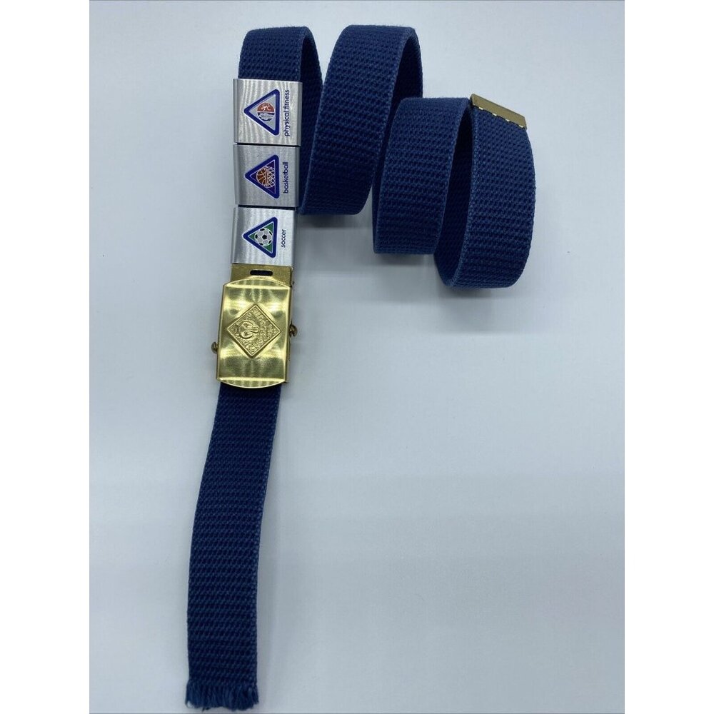 Cub Scouts Belt and Buckle with 3 Sports Fitness Slides Boys Blue Adjustable 38"